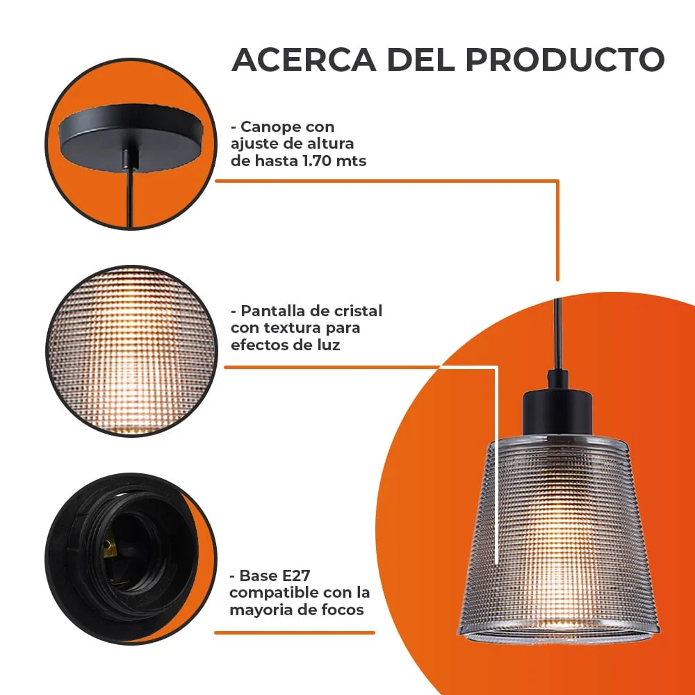 LAMPARA COLGANTE DE CRISTAL 1.70 M DE ALTURA POTENCIA MAX. 60 W 1 BASE E27 NO INCLUYE FOCO 60CTL8361MVCH TECNOLITE
