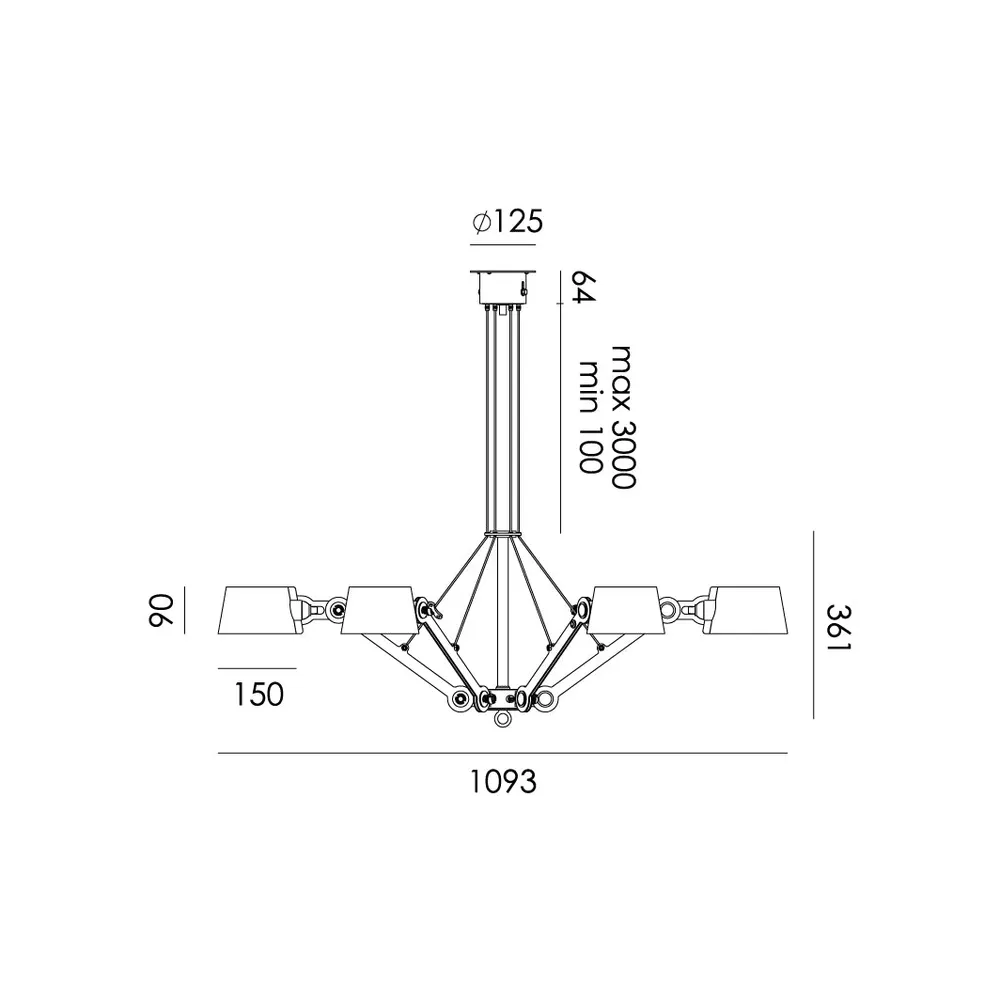 Tonone Bolt Chandelier 6 arm hanglamp