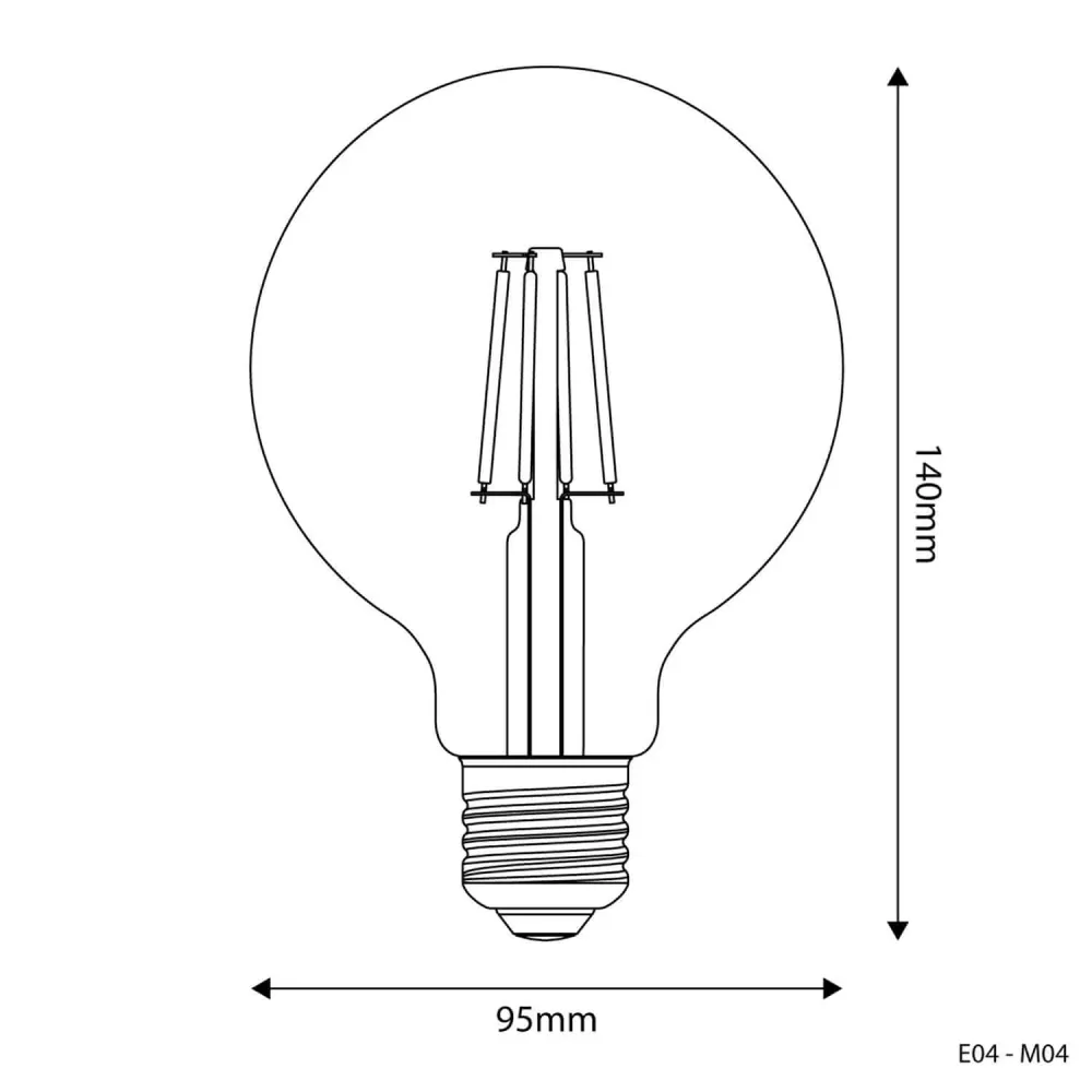 Transparante LED lichtbron Globe G95 4W 470Lm E27 2700K - E04