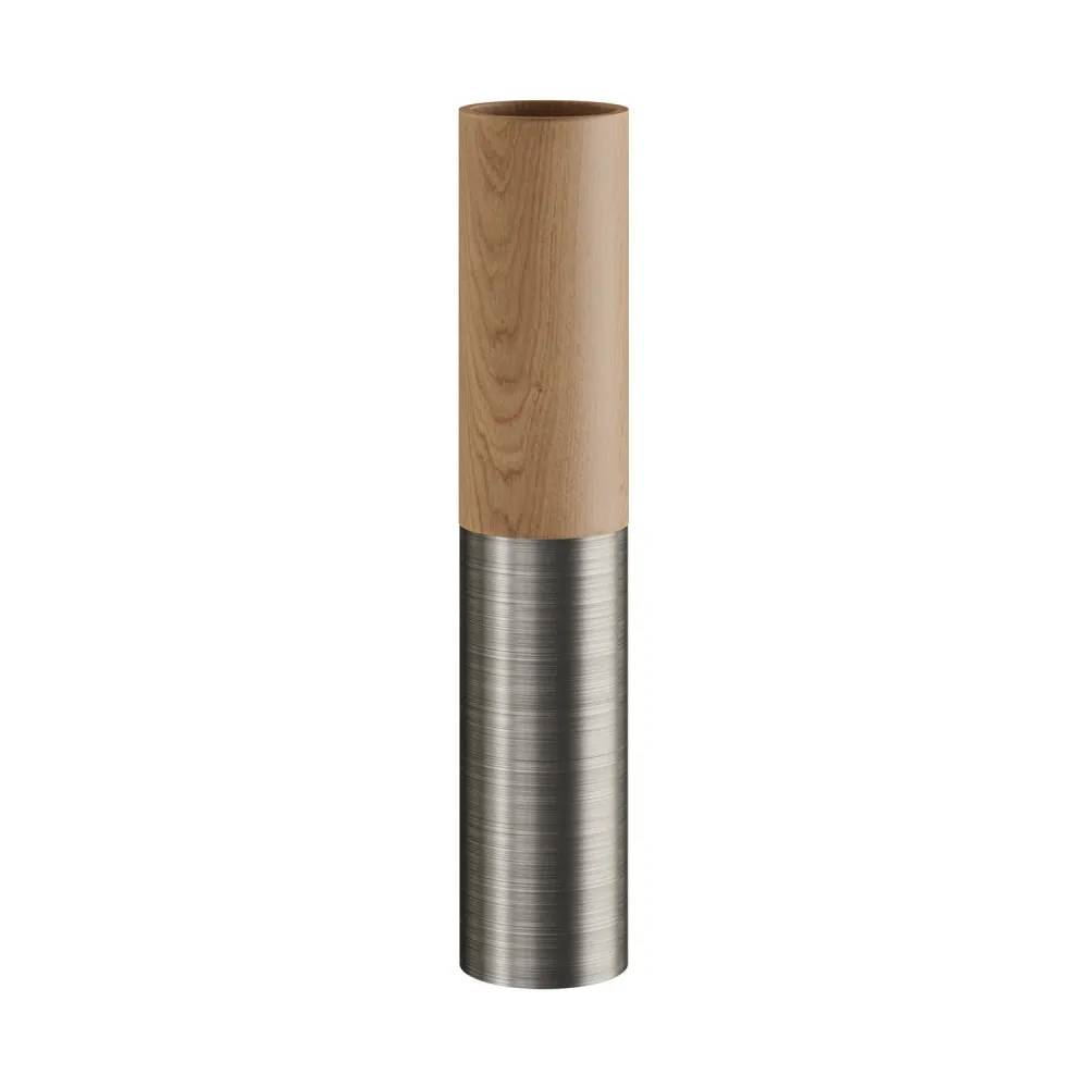 Tub-E14, buis van hout en metaal voor spot met dubbele fitting E14 - Neutraal en gesatineerd titanium