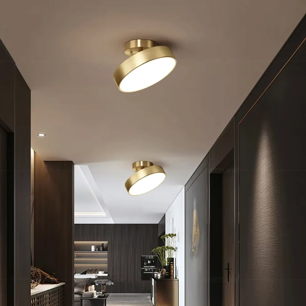 Verstelbare Ronde Plafondlamp van Goudkleurig Metaal