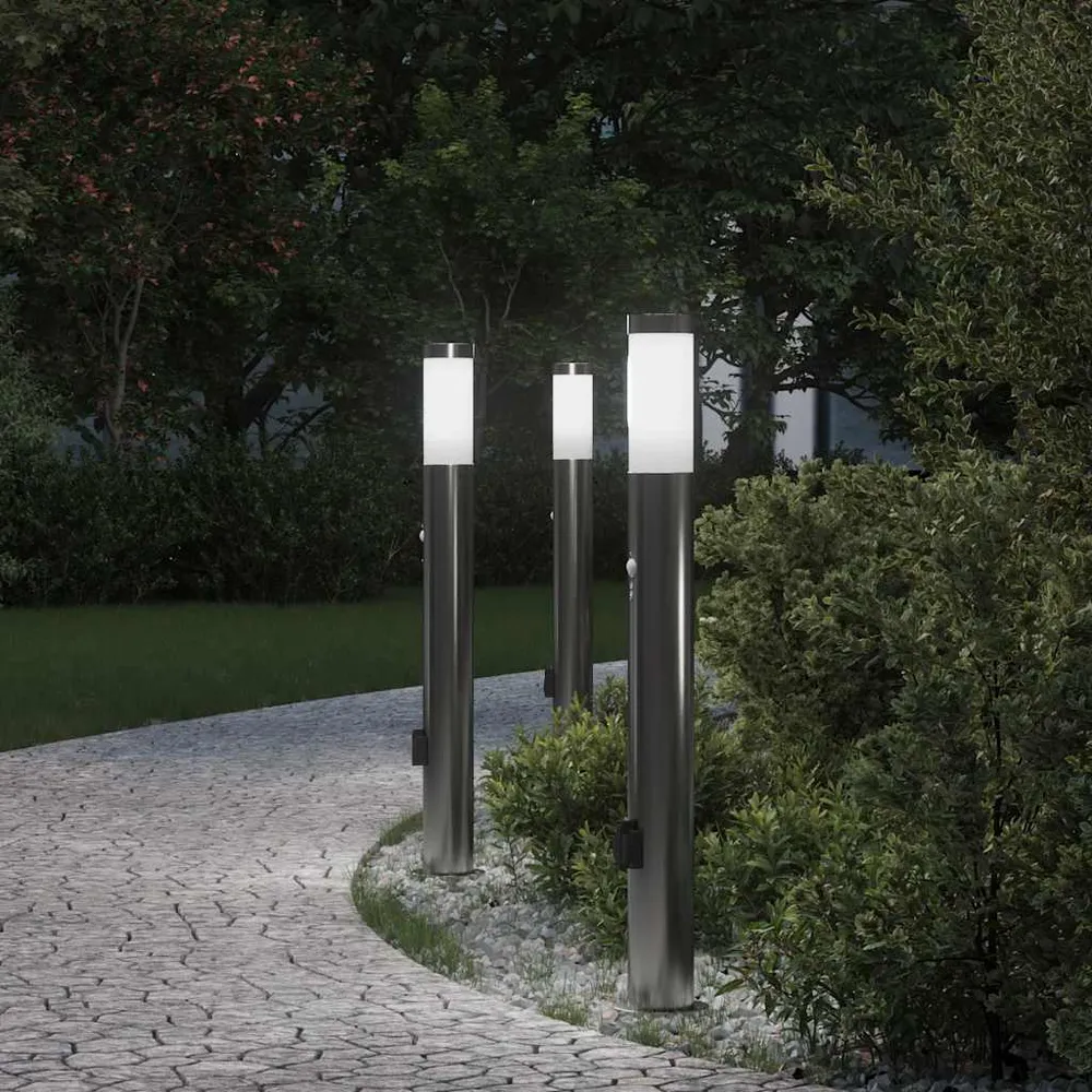 Bolderverlichting met sensor en stopcontact 3 stuks 80 cm roestvrij staal IP44 vidaXL