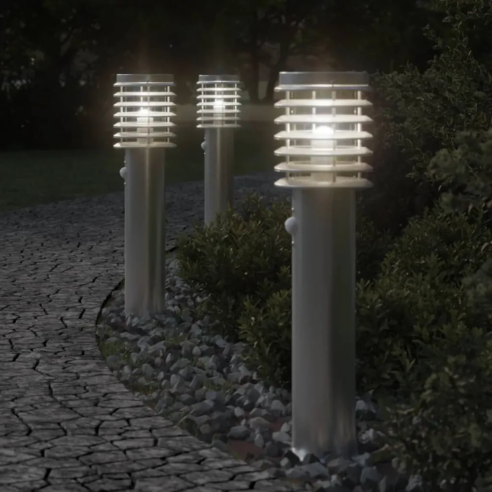 Buitenvloerlampen 3 st met sensors 60 cm roestvrijstaal zilver vidaXL