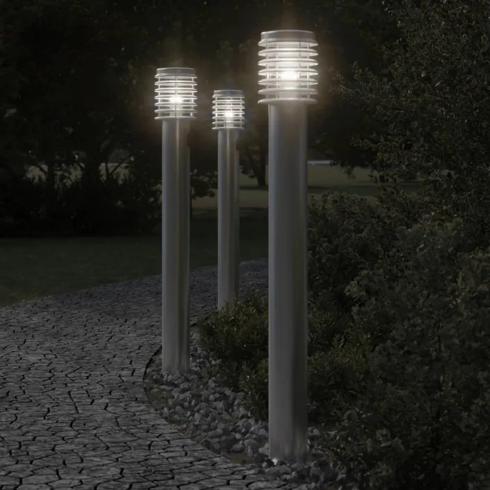 Buitenvloerlampen 3 st stopcontact 110 cm roestvrijstaal zilver vidaXL