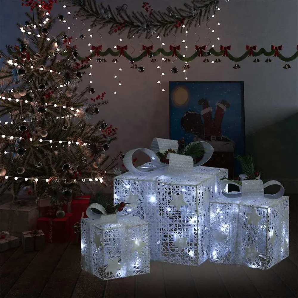 Kerstdecoratie geschenkdozen 3 st binnen/buiten wit vidaXL
