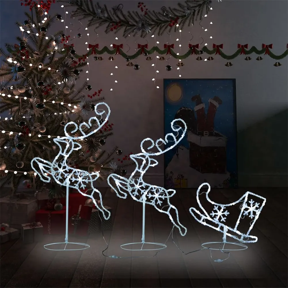 Kerstdecoratie rendieren en slee 260x21x87 cm acryl koudwit vidaXL
