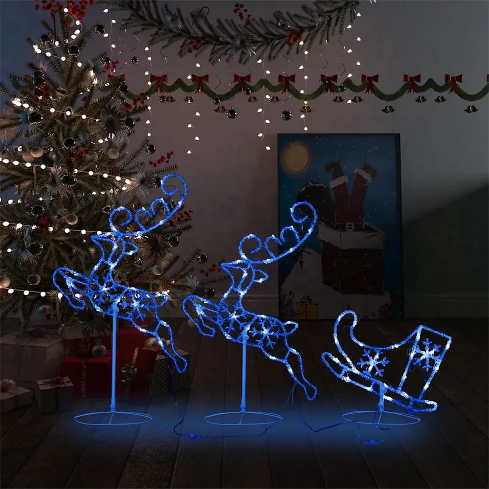 Kerstdecoratie rendieren en slee 260x21x87cm acryl blauw vidaXL