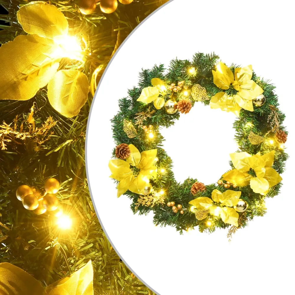 Kerstkrans met LED-verlichting Groen 60 cm PVC vidaXL