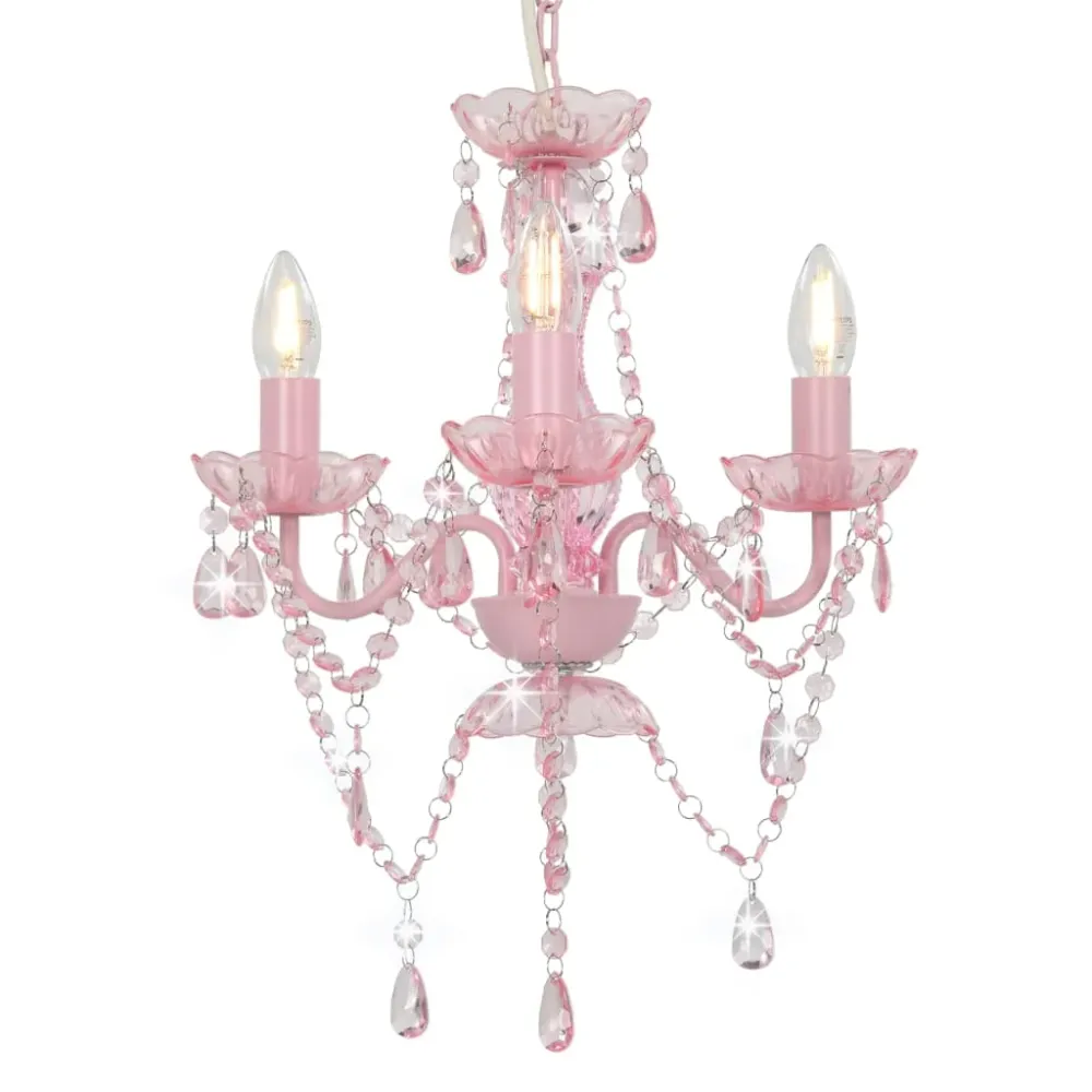 Kroonluchter met kralen rond 3xE14 roze vidaXL