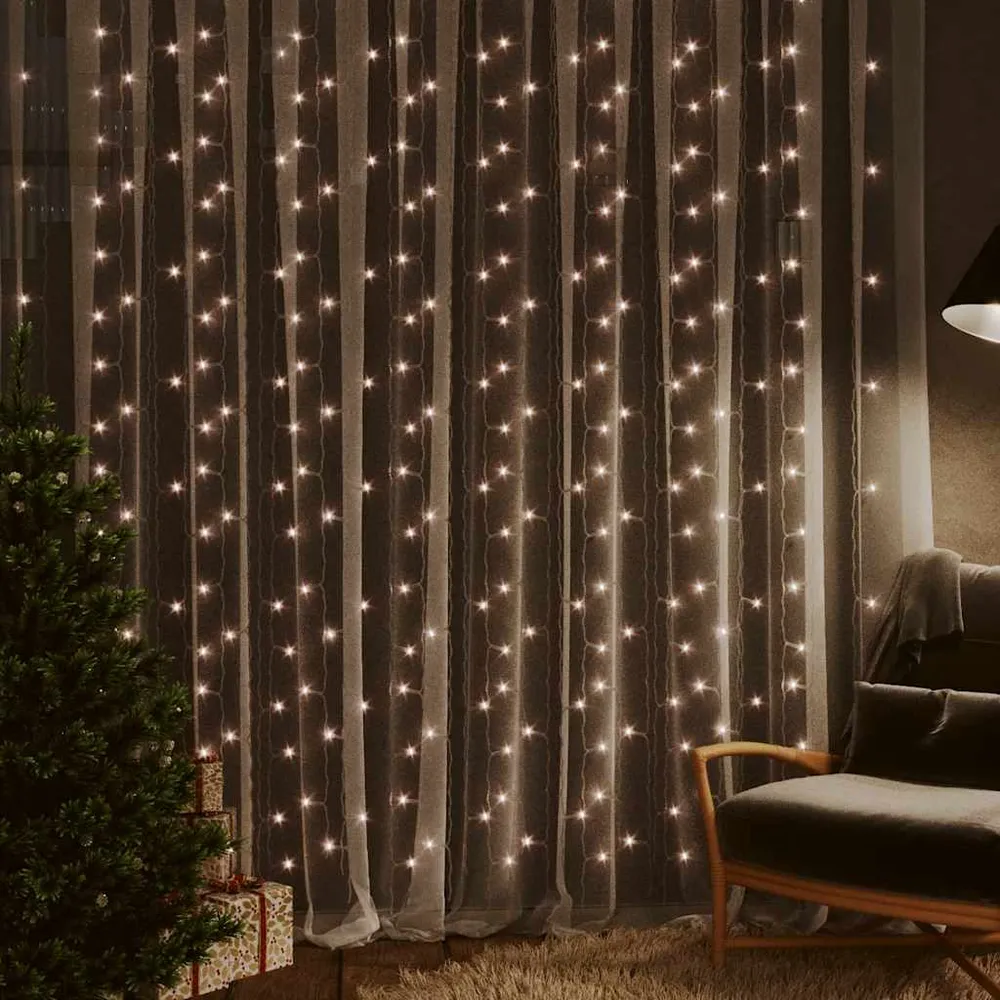 Lichtsnoergordijn met 300 LED's en 8 functies 3x3 m warmwit vidaXL