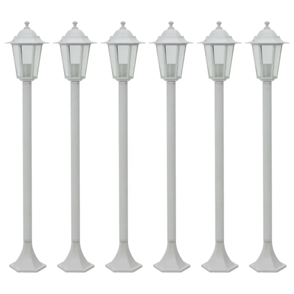 Paalverlichting voor tuin E27 110 cm aluminium wit 6 st vidaXL