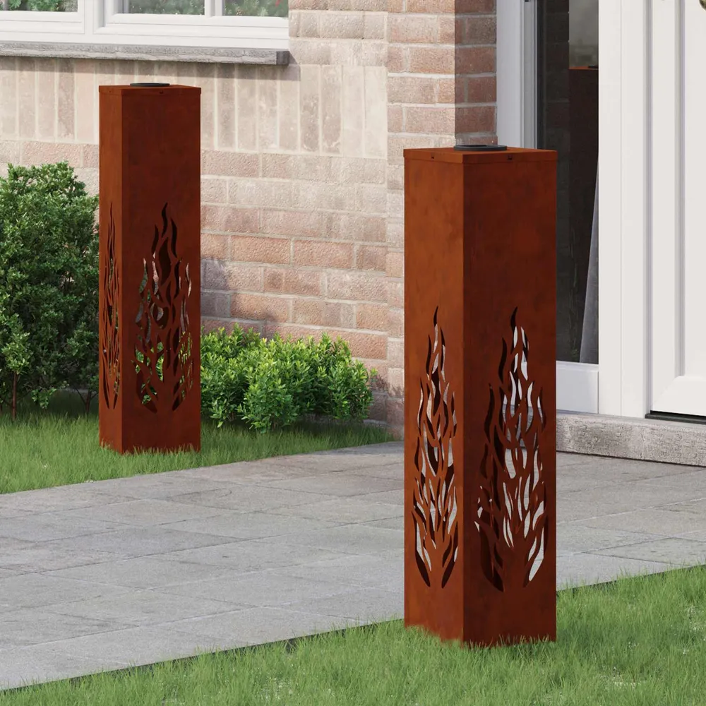Solar LED Pad Licht 2 pcs Roestig Cortenstaal vidaXL