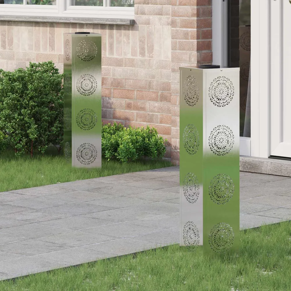 Solar LED Pad Licht 2 pcs Zilver Roestvrij staal vidaXL