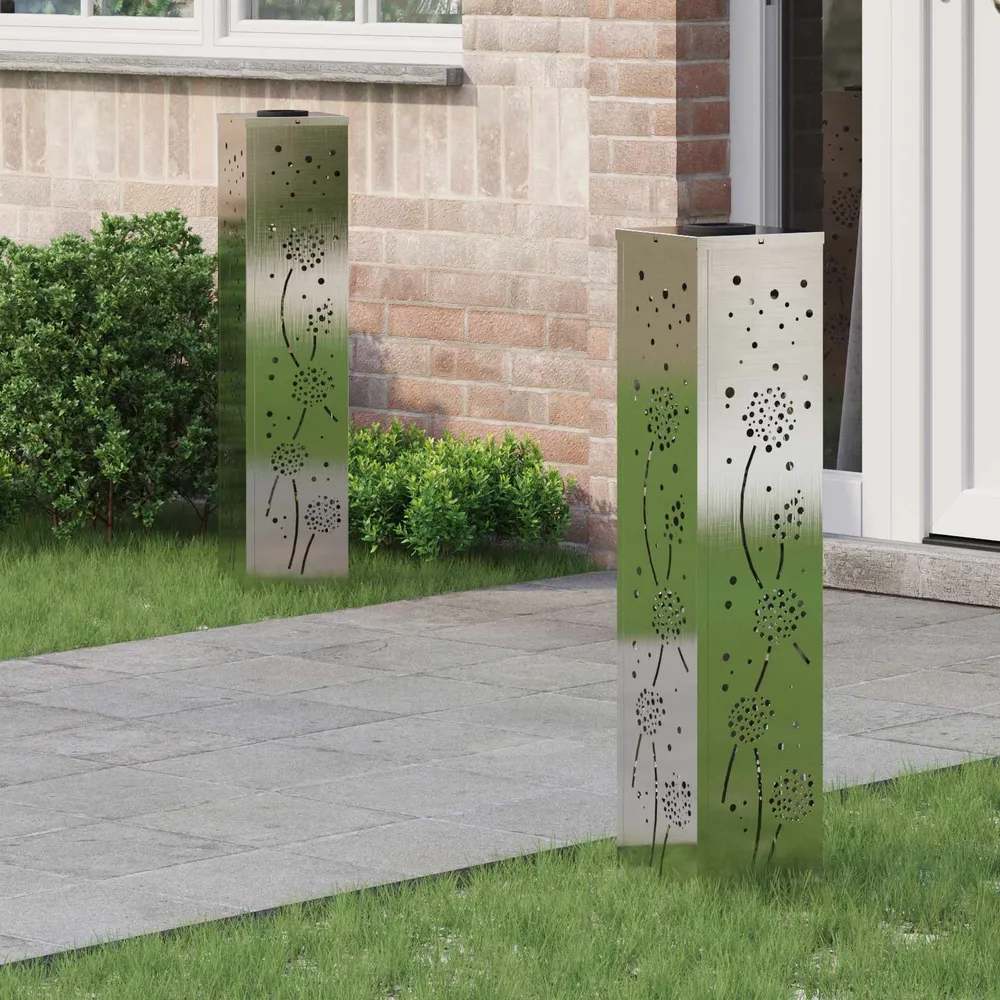 Solar LED Pad Licht 2 pcs Zilver Roestvrij staal vidaXL