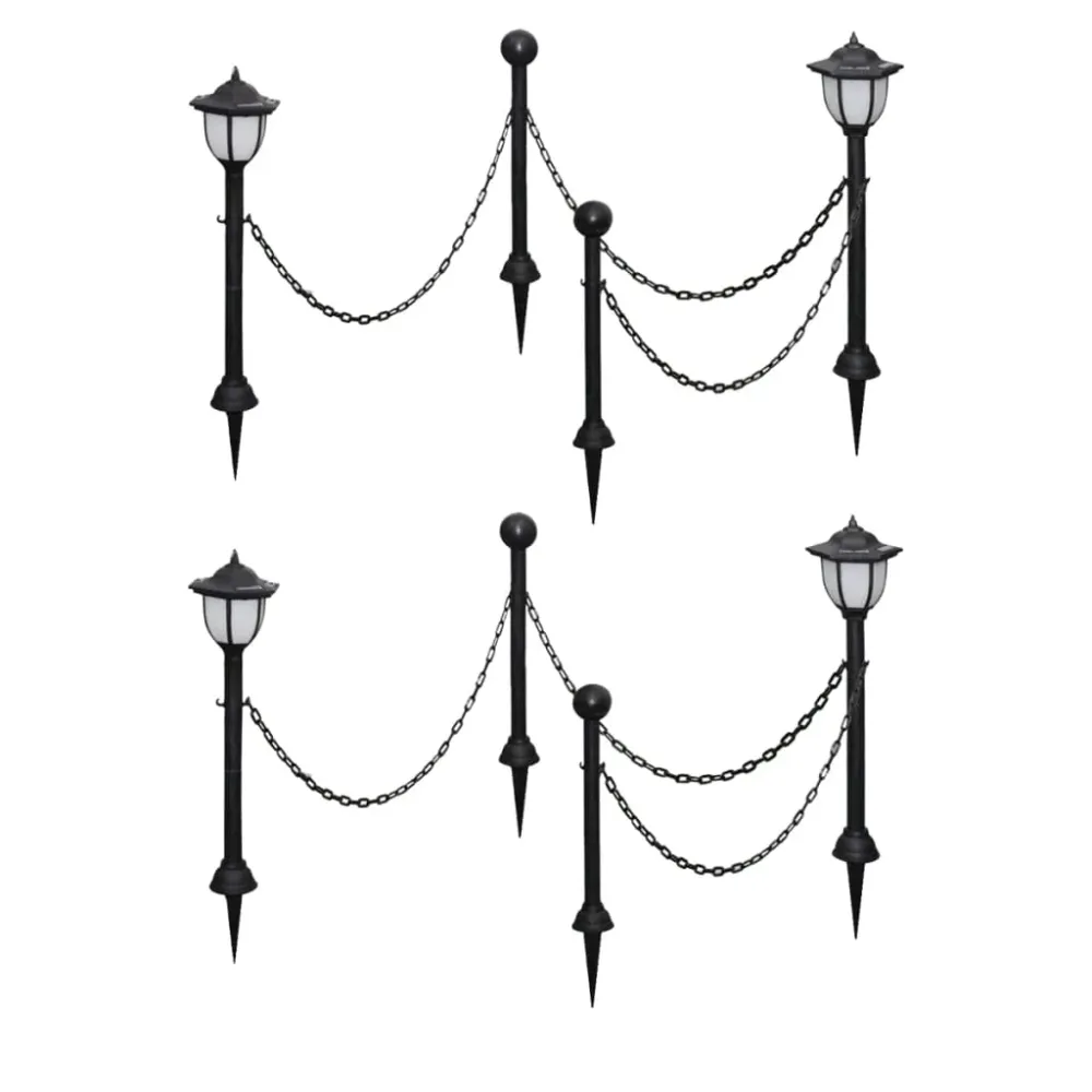 Solarlampen 4 st met hekwerk en palen vidaXL