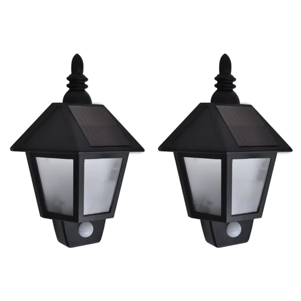 Solar-wandlampen 2 st met bewegingsensor zwart vidaXL