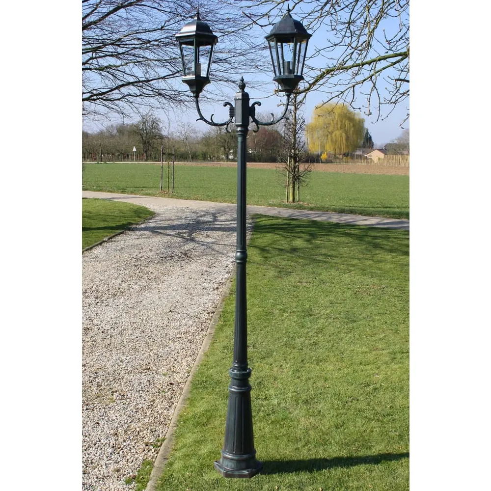Tuinlantaarn met 2 armen 230 cm aluminium donkergroen/zwart vidaXL