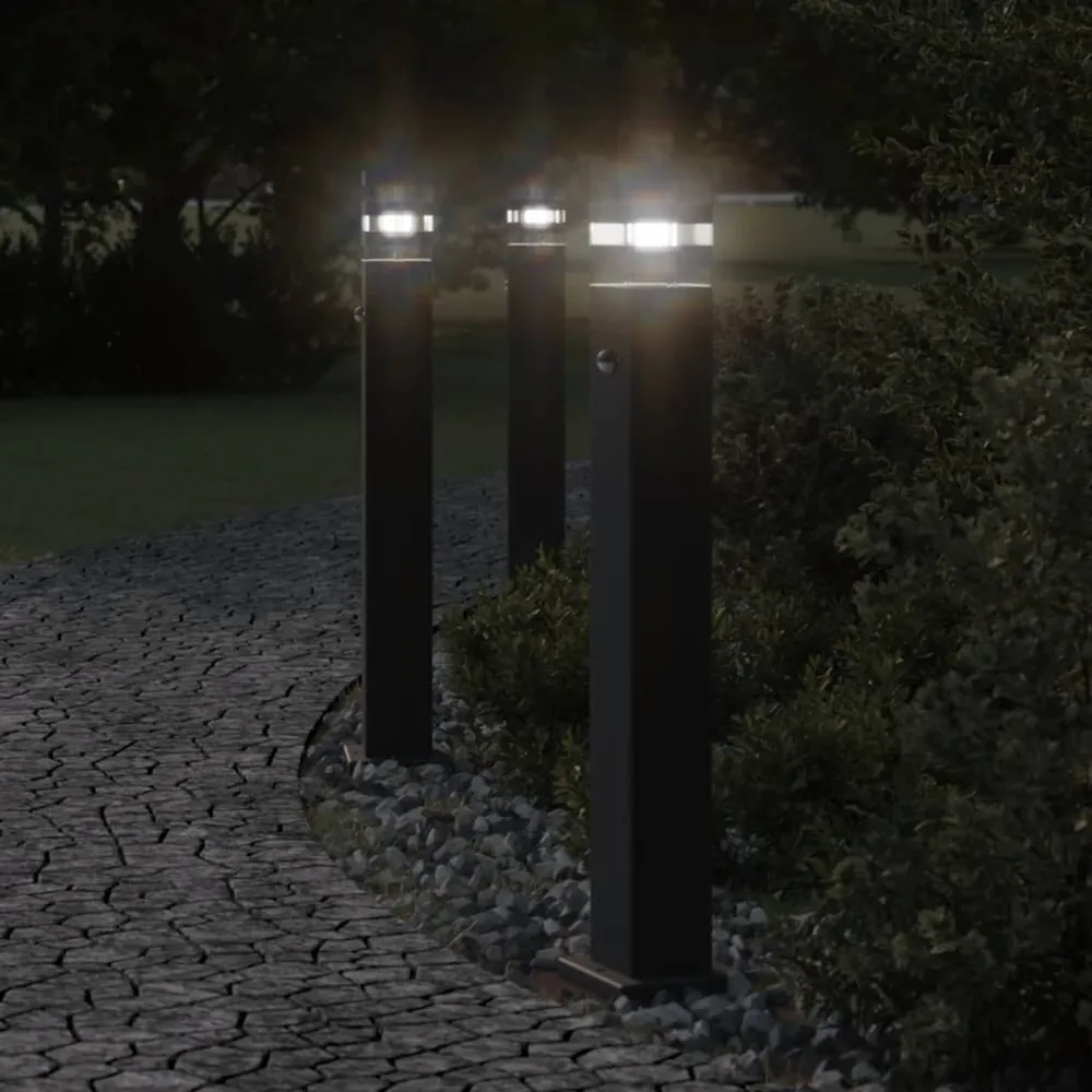 Vloerlampen voor buiten 3 st met sensor 80 cm aluminium zwart vidaXL