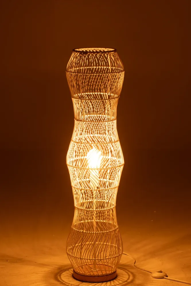 Vloerlamp Rotan Gevlochten Metaal Wit