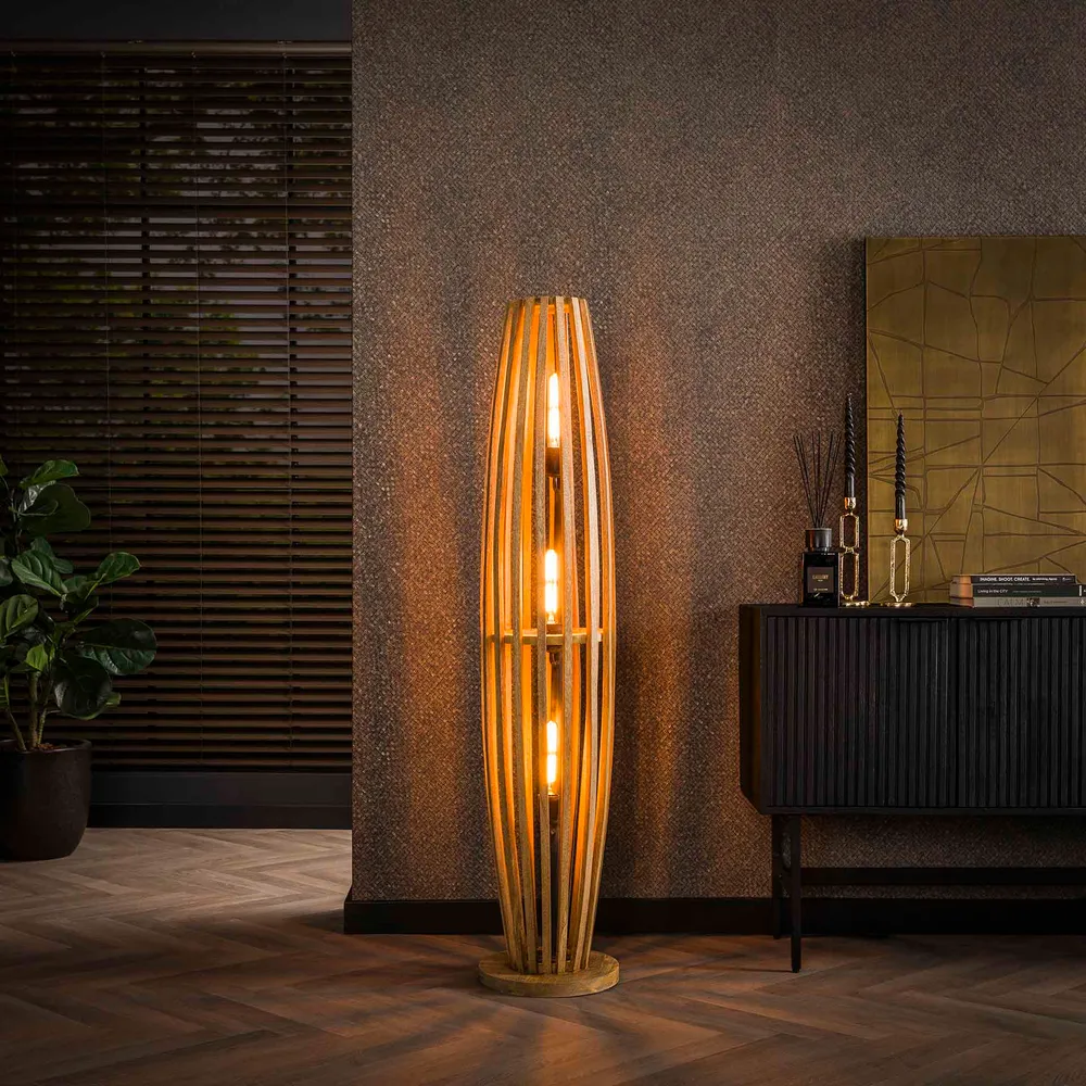Vloerlamp Orion - Bruin - Mangohout - 145 cm Vloerlampen