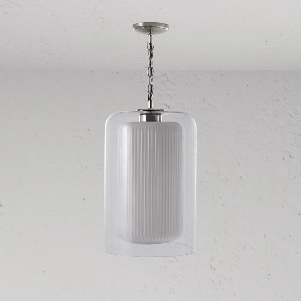 Windsor Grote Hanglamp Geribbeld Glas - Gepolijst Nikkel