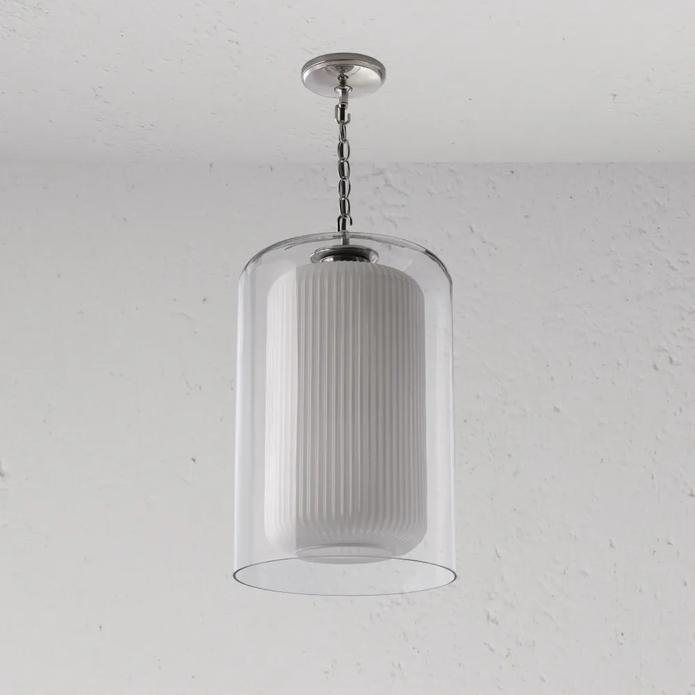 Windsor Grote Hanglamp Geribbeld Glas - Gepolijst Nikkel