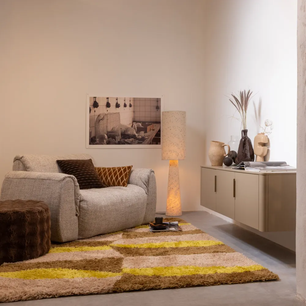 WOOOD vloerlamp Loft - Metaal/Bouclé - Naturel Met Stippen 130xØ30 cm