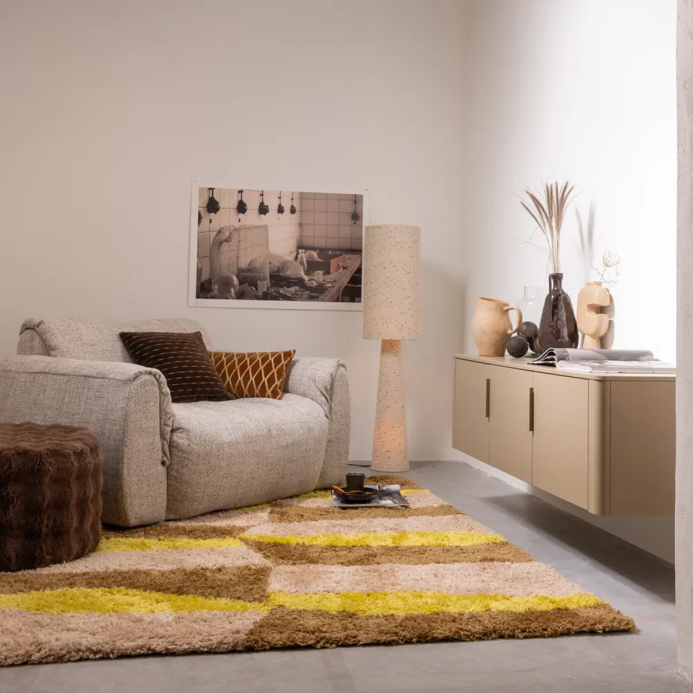 WOOOD vloerlamp Loft - Metaal/Bouclé - Naturel Met Stippen 130xØ30 cm