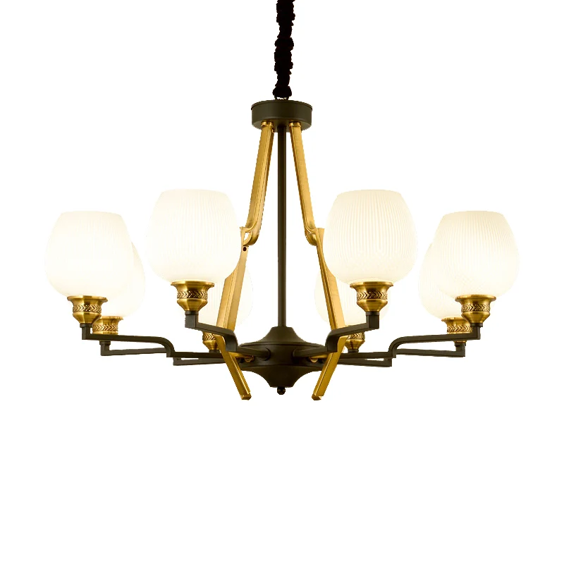 IP44 Waterdichte 6/8/15 lichten matglazen hangende kroonluchter traditionele koperen beker woonkamer hangende plafondarmatuur