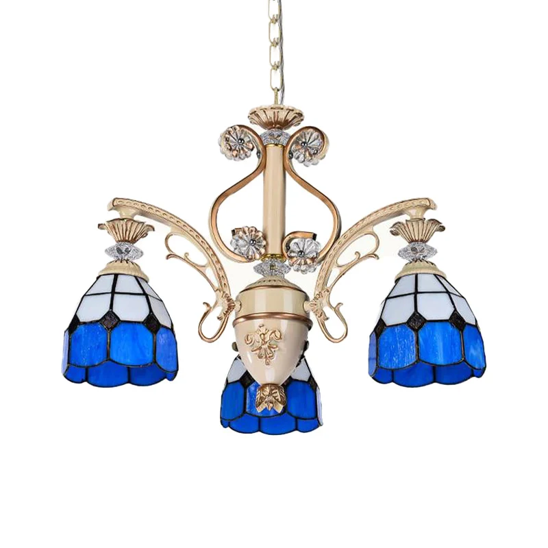 Barokke koepelvormige kroonluchter licht 5/9/11 lichten geslepen glazen hanger verlichtingsarmatuur blauw, 23,5"/31,5"/35,...