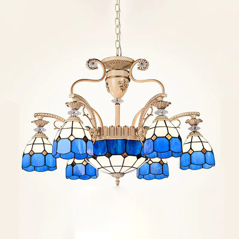 Barokke koepelvormige kroonluchter licht 5/9/11 lichten geslepen glazen hanger verlichtingsarmatuur blauw, 23,5"/31,5"/35,...