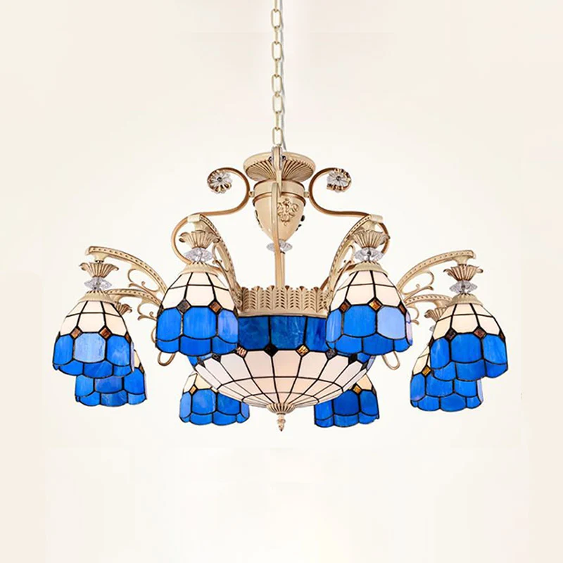 Barokke koepelvormige kroonluchter licht 5/9/11 lichten geslepen glazen hanger verlichtingsarmatuur blauw, 23,5"/31,5"/35,...