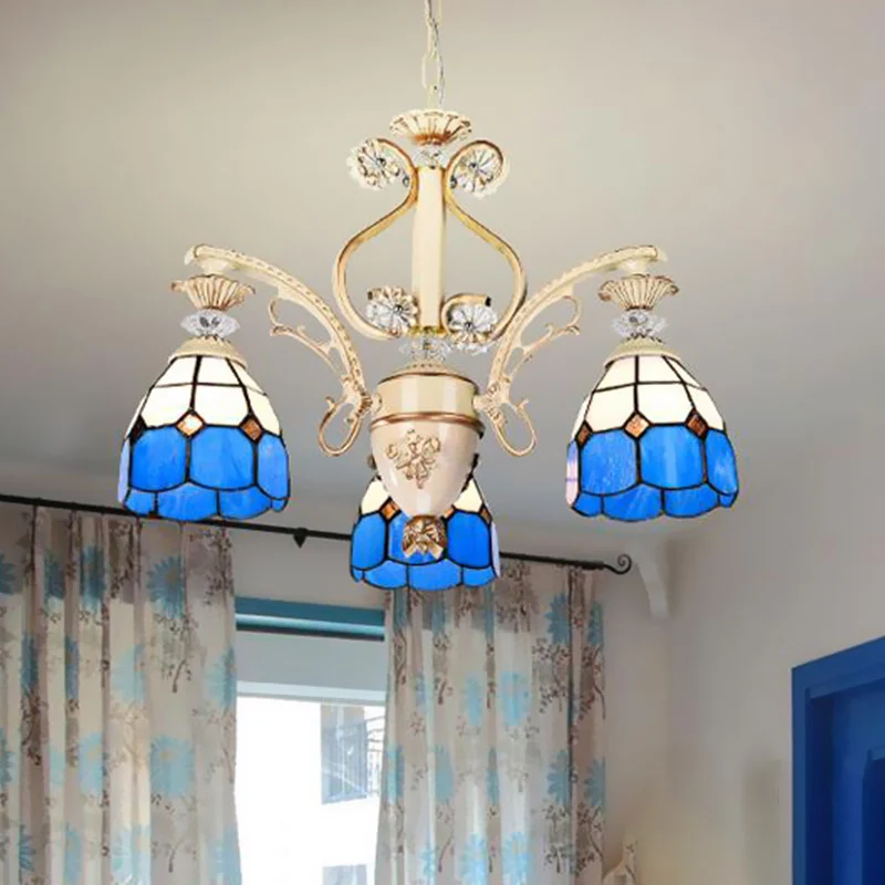 Barokke koepelvormige kroonluchter licht 5/9/11 lichten geslepen glazen hanger verlichtingsarmatuur blauw, 23,5"/31,5"/35,...