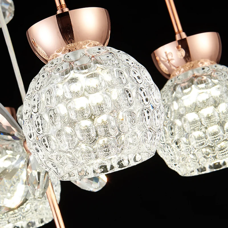 Bloementrap Multi-licht hanger Kristal Moderne LED-hangverlichting met koepelschaduw roségoud voor Binnen en Buiten