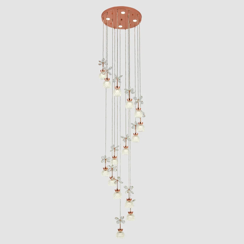 Bloementrap Multi-licht hanger Kristal Moderne LED-hangverlichting met koepelschaduw roségoud voor Binnen en Buiten