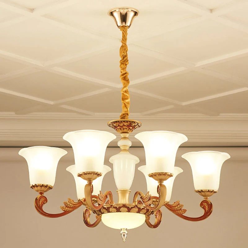 Energiezuinige Morning Glory matglazen kroonluchter modernistische gouden hangende verlichtingsarmatuur voor slaapkamer
