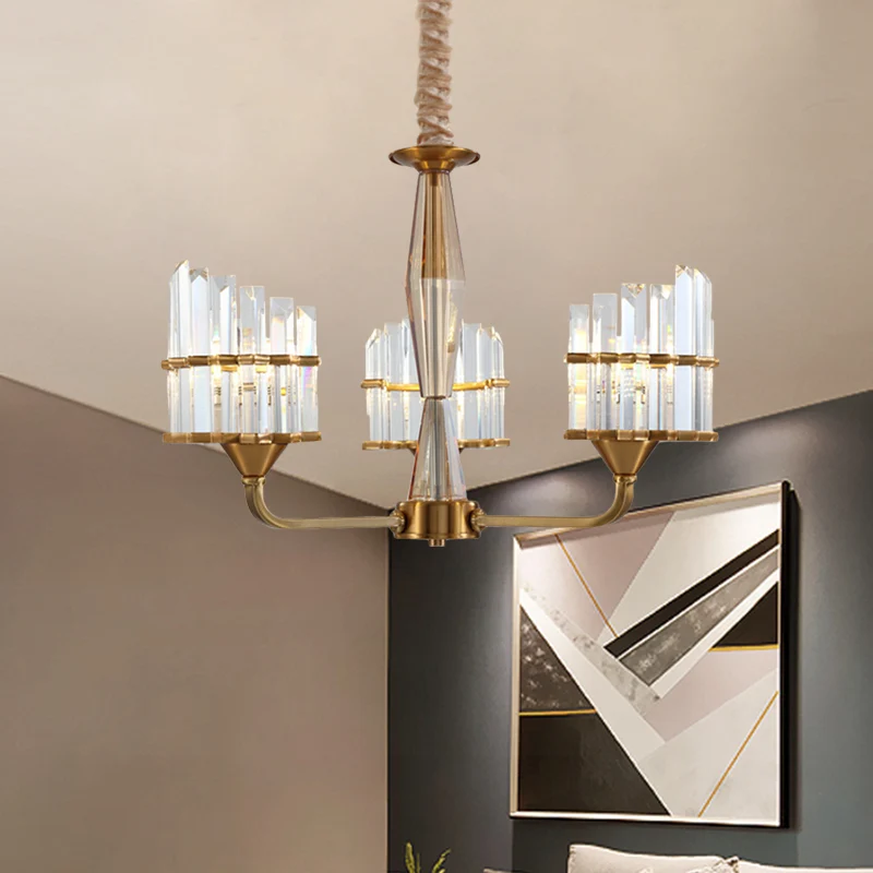 Gebogen kroonluchter lichtarmatuur moderne gefacetteerde kristallen 3/6-licht gouden afwerking hangende hanger voor woonka...