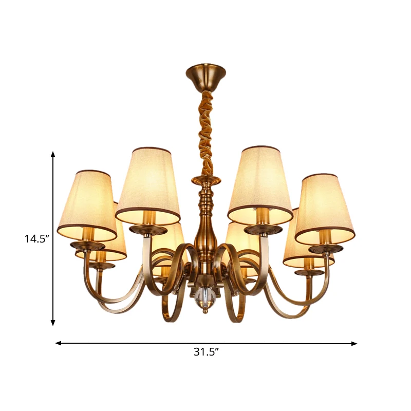 5/8 hoofden kroonluchter verlichtingsarmatuur met conische schaduw stof nostalgisch woonkamer hangende hanger messing