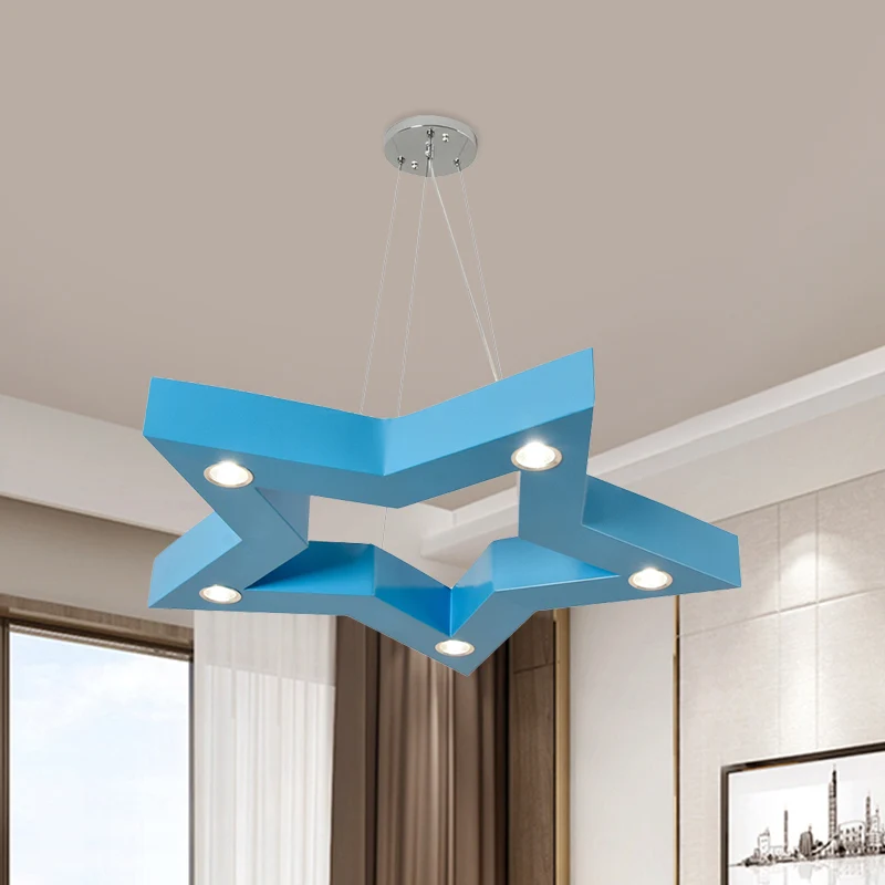 IP44 Waterdichte Acryl vijfpuntige ster LED-plafondkroonluchter Macaroon geel/blauw/groen ophanghanger
