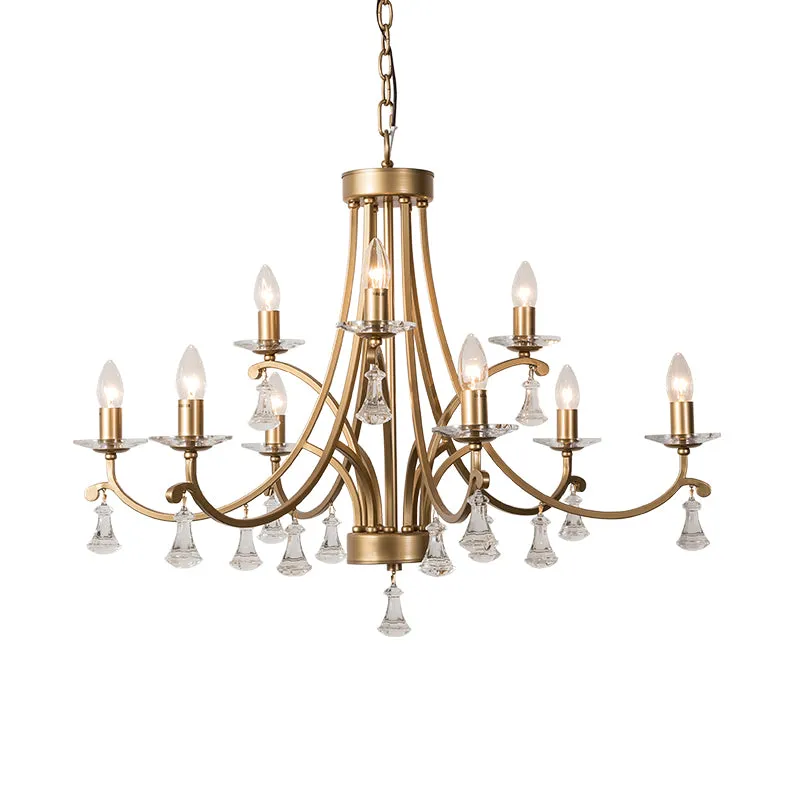 IP44 Waterdichte Messing bochtige kroonluchter hanglamp landelijk kristal 6/9 lichten woonkamer ophanging verlichtingsarma...