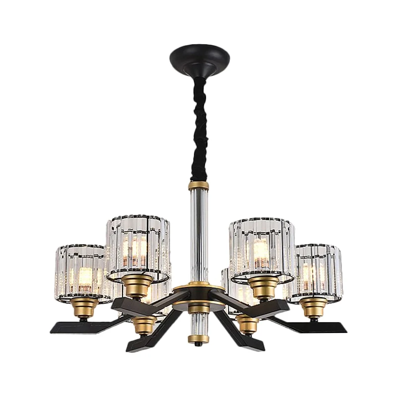 Professionele Kwaliteit Cilinder hangende kroonluchter eenvoudige stijl glanzend kristal 6/8 lampen woonkamer plafond hang...