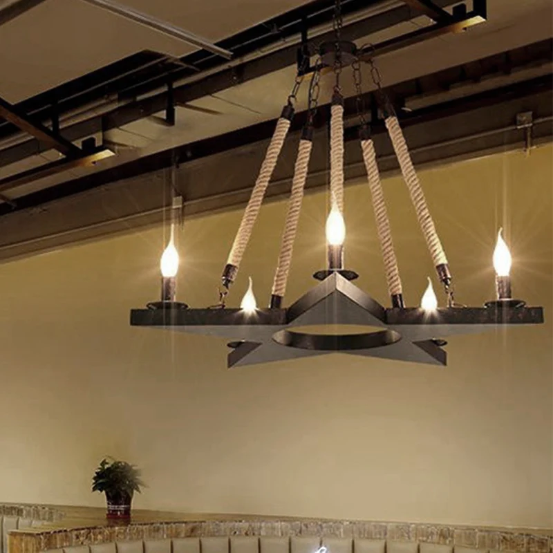 Professionele Kwaliteit Metalen stervormige kroonluchter hanglamp Vintage 5-lichts restaurant hangend plafondarmatuur zwar...