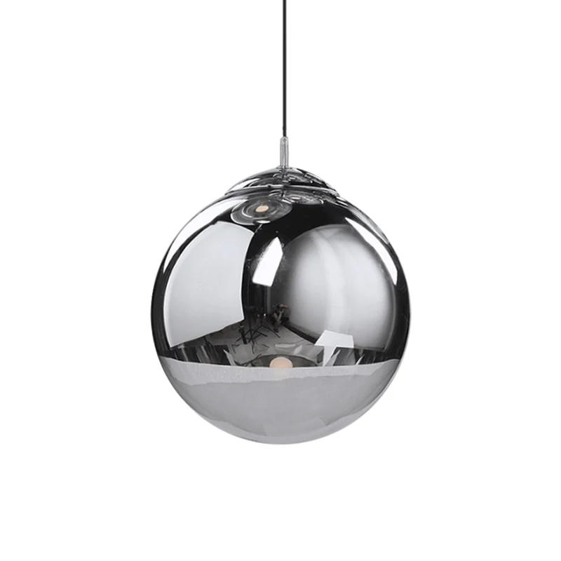 Professionele Kwaliteit Postmoderne bolvormige plafondhanger zilver gespiegeld glas 1-licht keuken dinette hangende verlic...
