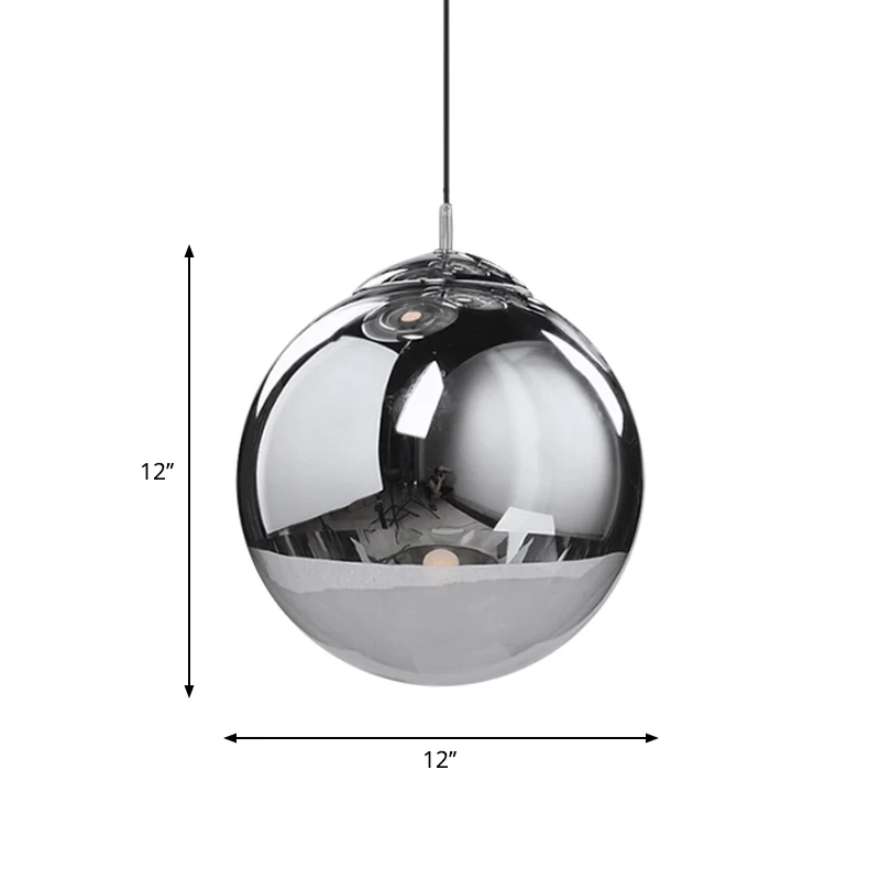 Professionele Kwaliteit Postmoderne bolvormige plafondhanger zilver gespiegeld glas 1-licht keuken dinette hangende verlic...