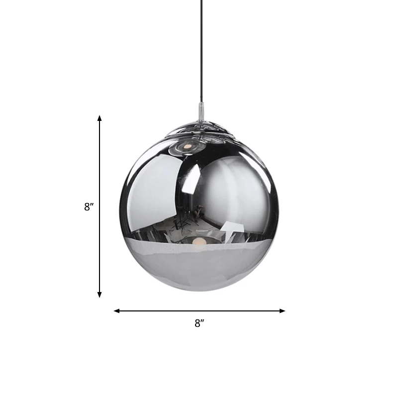 Professionele Kwaliteit Postmoderne bolvormige plafondhanger zilver gespiegeld glas 1-licht keuken dinette hangende verlic...