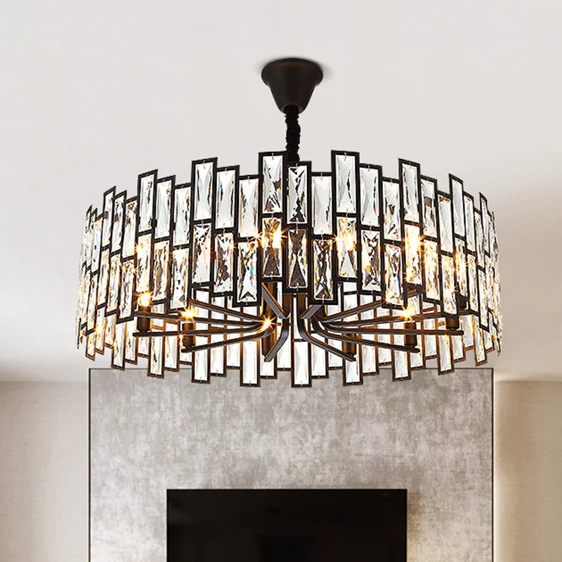 Trommelvormige afgeschuinde kristallen kroonluchter verlichting minimalistische zwarte hanglamp voor woonkamer met CE-Keur...