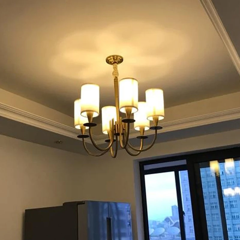 Professionele Kwaliteit Gebogen arm metalen ophanglicht Artistiek antiek koperen kroonluchterlicht met cilindervormige sto...
