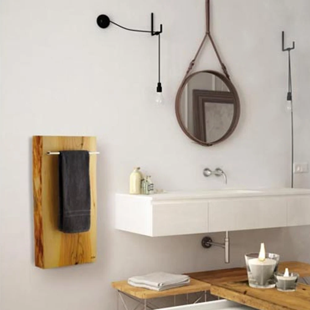 Electric towel warmer model Xilo Vertical 200 Watt wood series towel holder cm 40x8x80h Hom Gastvrij met Opbergtas