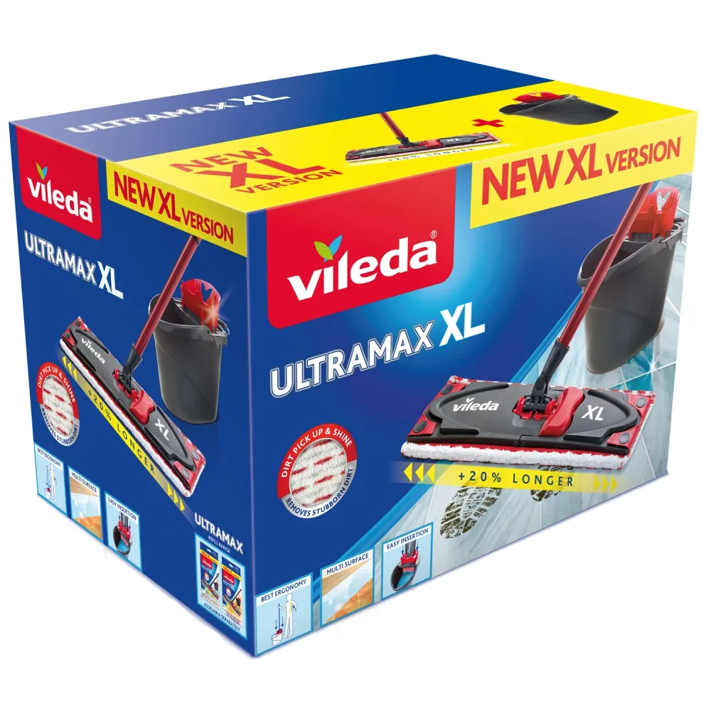 Vileda 160932 Vileda Mop Ultramax Set XL Emmer Handgreep Kop Knijpen Wringen met Levenslange Garantie