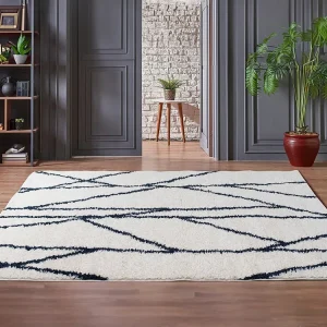 Asymmetrisch Berbers shaggy tapijt - 160 x 230 cm - Wit en zwart - BARDIO